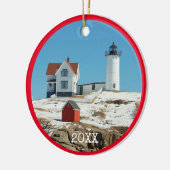 Nubble Lighthouse Red Family Foto Keramik Ornament (Links)
