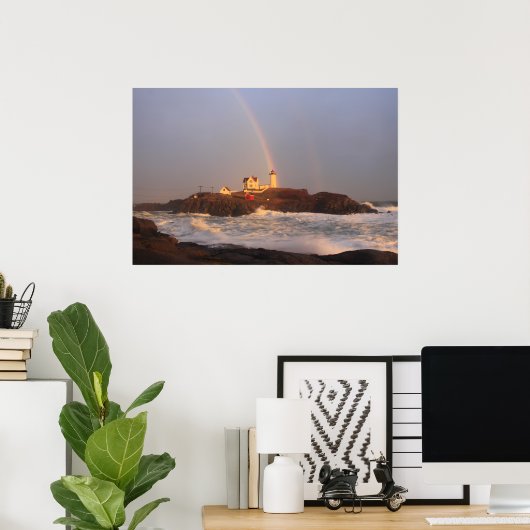 Nubble Lighthouse Regenbogen nach Sturm Poster (Heimbüro)