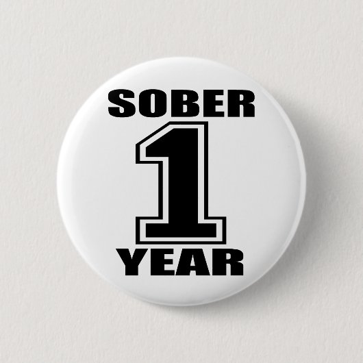 Nüchternes 1-jähriges Schwarzes auf Weiß Button (Vorderseite)