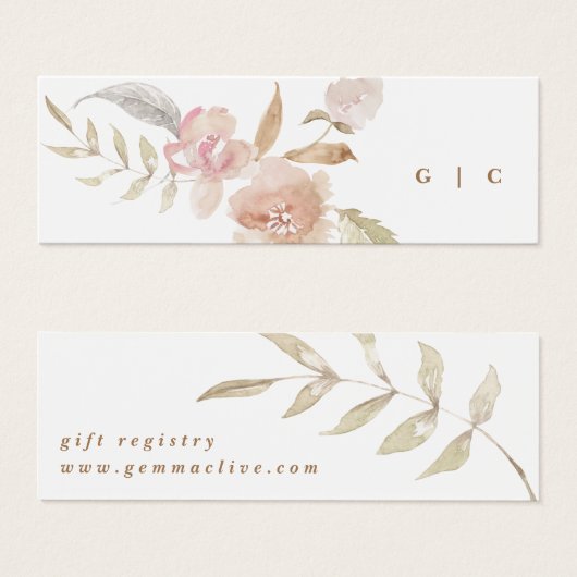Nude Romantic Watercolor Floral Geschenkkartei (Vorne & Hinten)