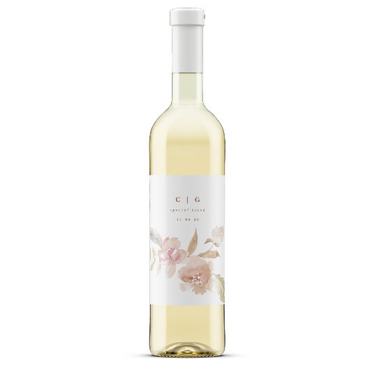 Nude Romantic Watercolor Florals Wedding Flasche Weinetikett