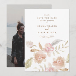 Nude Romantic Watercolor Florals Wedding Foto Save The Date