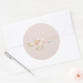 Nude Romantic Watercolor Florals Wedding Runder Aufkleber