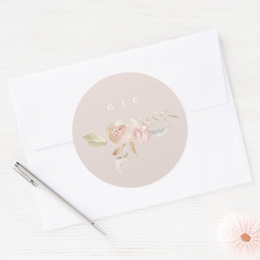 Nude Romantic Watercolor Florals Wedding Runder Aufkleber (Umschlag)