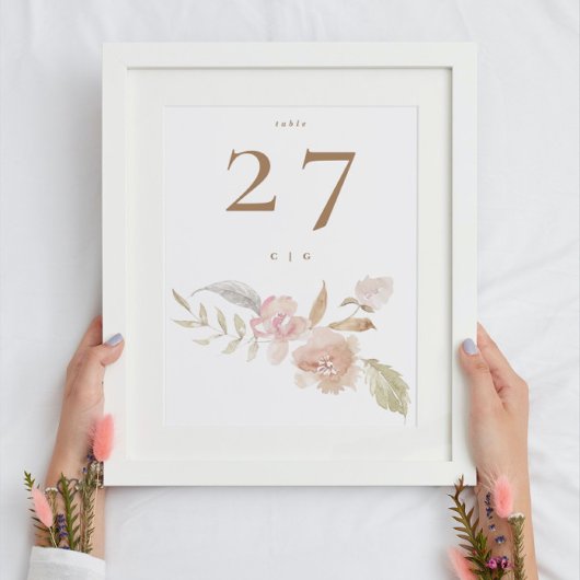 Nude Romantic Watercolor Florals Wedding Tischnummer