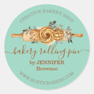 Nudelholz Bäckerei Kekse Brote elegantes Grün Runder Aufkleber