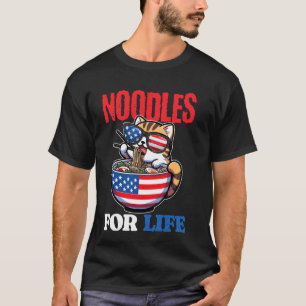 Nudeln fürs Leben 4. Juli USA Katze isst Japanisch T-Shirt