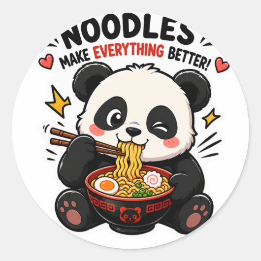 NUDELN MACHEN ALLES BESSER PANDA-STICKER RUNDER AUFKLEBER (Vorderseite)