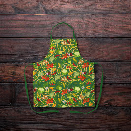 Nudeln und buntes Gemüse, grün Schürze