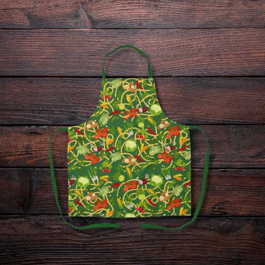 Nudeln und buntes Gemüse, grün Schürze