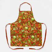 Nudeln und buntes Gemüse, rot braun Schürze (Vorderseite)