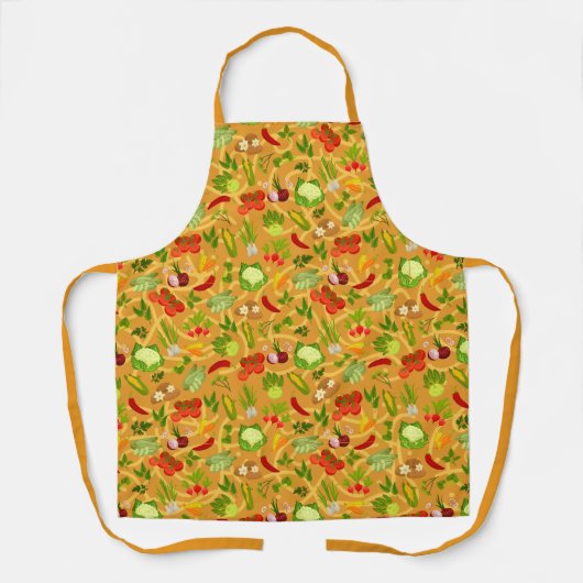 Nudeln und farbiges Gemüse, orange Schürze (Vorderseite)