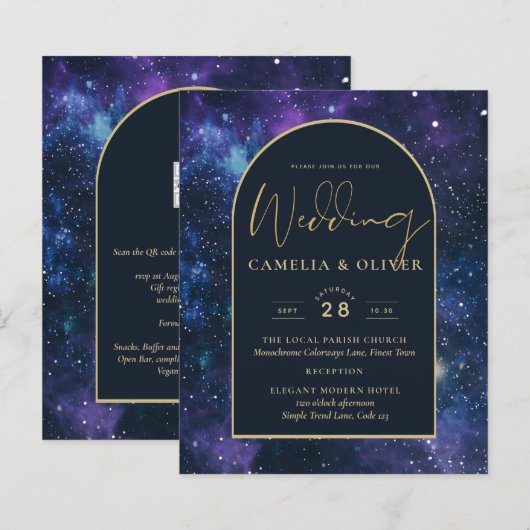 NUDGET Starry Night Lila Blue Wedding INVITE (Vorne/Hinten)