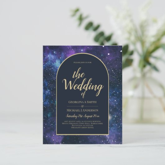 NUDGET Starry Night Lila Blue Wedding INVITE (Stehend Vorderseite)