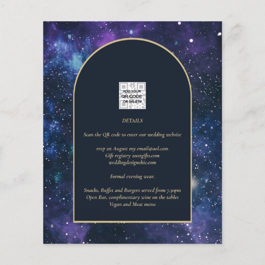 NUDGET Starry Night Lila Blue Wedding INVITE (Rückseite)