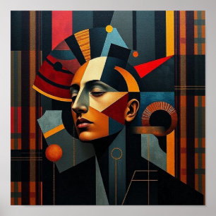 NUES Kubistischer Tartan Abstract 2 Poster