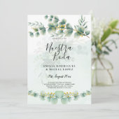 Nuesta Boda Greenery Gold Wedding Einladung (Stehend Vorderseite)