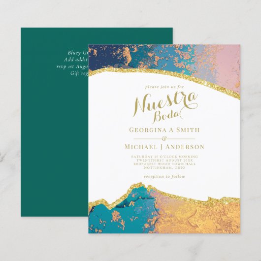 Nuestra Boda AGATE Gold Spanish Wedding INVITE (Vorne/Hinten)