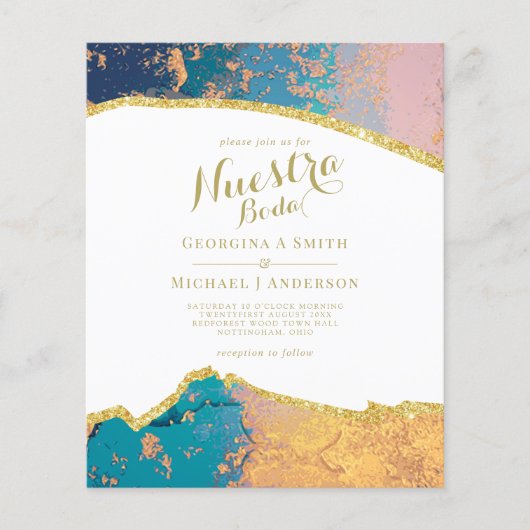 Nuestra Boda AGATE Gold Spanish Wedding INVITE (Vorderseite)