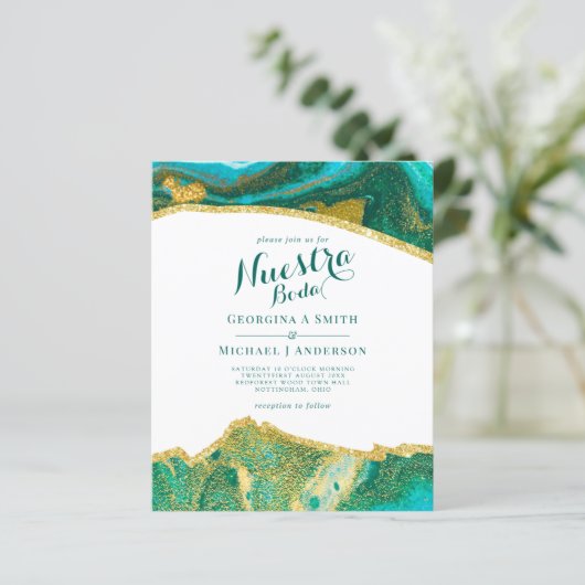 Nuestra Boda AGATE Gold Spanish Wedding INVITE (Stehend Vorderseite)