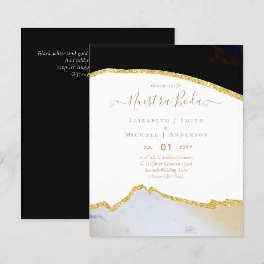 Nuestra Boda AGATE Gold Spanish Wedding INVITE (Vorne/Hinten)