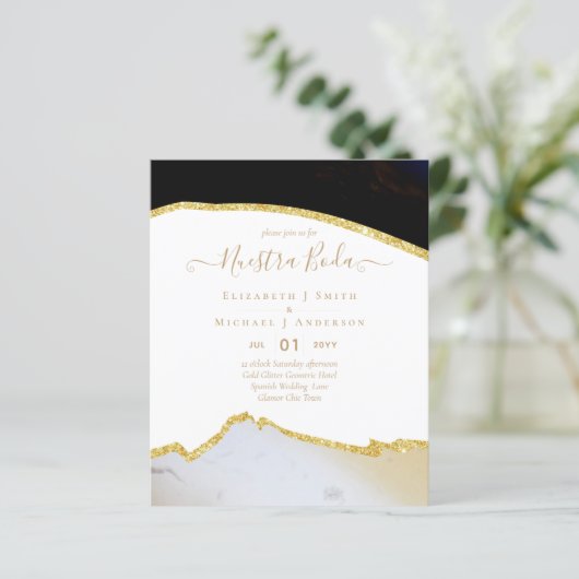 Nuestra Boda AGATE Gold Spanish Wedding INVITE (Stehend Vorderseite)