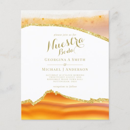 Nuestra Boda AGATE Gold Spanish Wedding INVITE (Vorderseite)