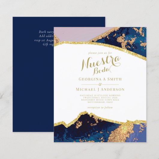 Nuestra Boda AGATE Gold Spanish Wedding INVITE (Vorne/Hinten)