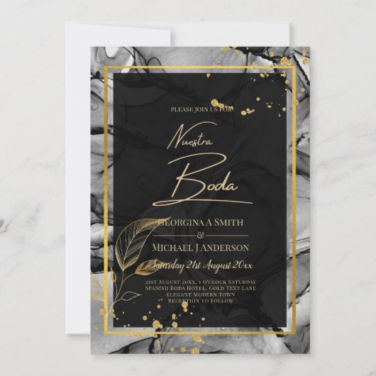 NUESTRA BODA Black Gold Ink Wedding INVITE Einladung (Vorderseite)