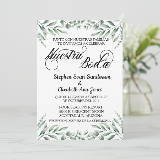 Nuestra Boda Blätter Einladung (Stehend Vorderseite)