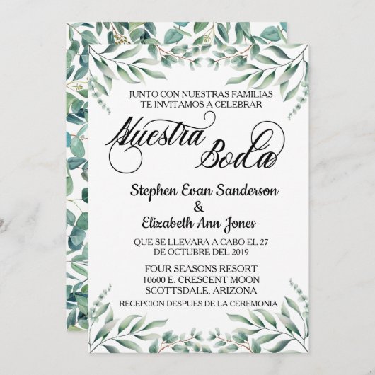 Nuestra Boda Blätter Einladung (Vorne/Hinten)