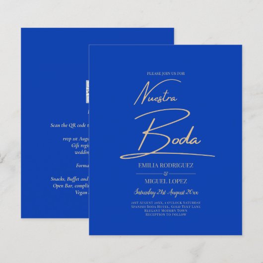NUESTRA BODA Blue Monochrome Wedding NVITE (Vorne/Hinten)