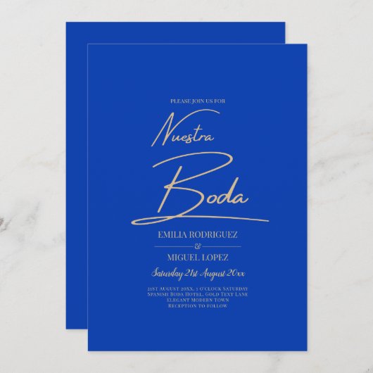 NUESTRA BODA Blue Monochrome Wedding NVITE Einladung (Vorne/Hinten)
