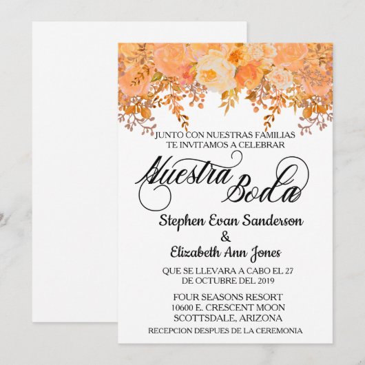 Nuestra Boda Blume Nuestra Einladung (Vorne/Hinten)