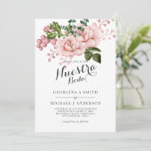 Nuestra Boda Blush Pink Roses Spanische Hochzeit Einladung (Stehend Vorderseite)