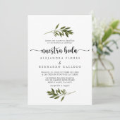 Nuestra Boda Botanical Green Blätter Einladung (Stehend Vorderseite)