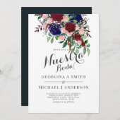 Nuestra Boda- Burgund Blue Spanish Wedite Einladung (Vorne/Hinten)