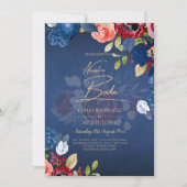 NUESTRA BODA Burgundy Blue Floral Wedding INVITE Einladung (Vorderseite)