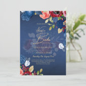 NUESTRA BODA Burgundy Blue Floral Wedding INVITE Einladung (Stehend Vorderseite)