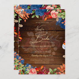 NUESTRA BODA Burgundy Blue Floral Wedding INVITE Einladung