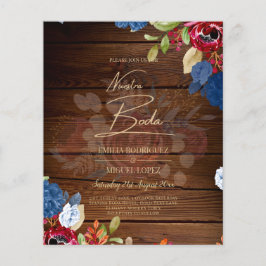 NUESTRA BODA Burgundy Blue Floral Wedding INVITE Flyer