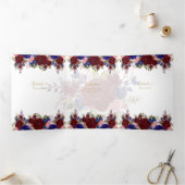 Nuestra Boda Burgundy Blue Floral Wedite Dreifach Gefaltete Einladung (Innenseite)