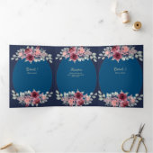 Nuestra Boda Burgundy Blue Floral Wedite Dreifach Gefaltete Einladung (Innenseite)