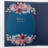 Nuestra Boda Burgundy Blue Floral Wedite Dreifach Gefaltete Einladung (Innen Erste Seite)