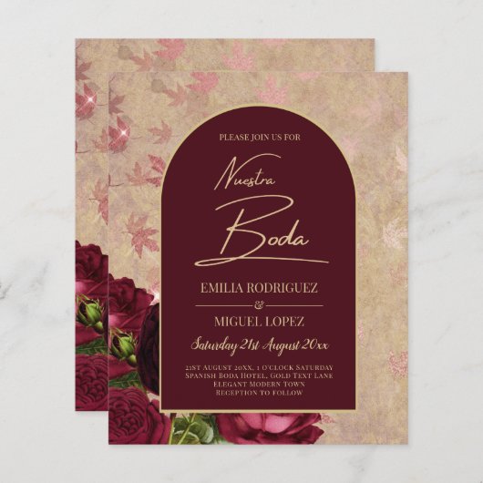 Nuestra Boda Burgundy Rote Rosen Vintag (Vorne/Hinten)