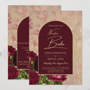 Nuestra Boda Burgundy Rote Rosen Vintag Einladung