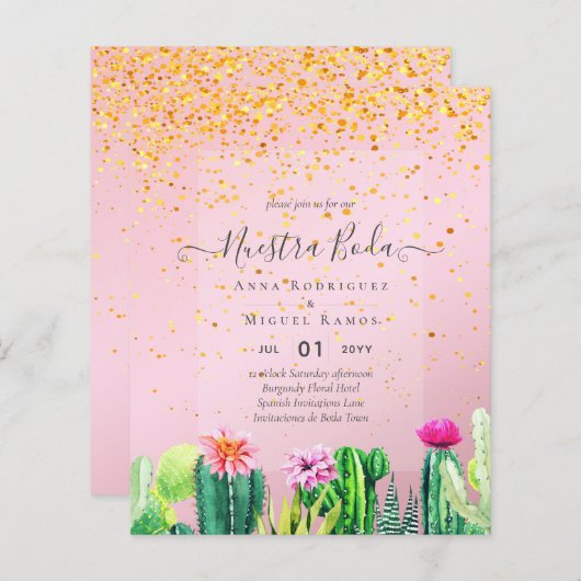 Nuestra Boda CACTI Fiesta Spanish Wedding INVITE (Vorne/Hinten)