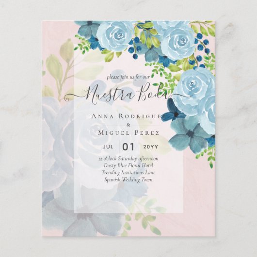 NUESTRA BODA Dusty Blue Floral BUDGET (Vorderseite)