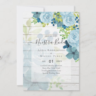 NUESTRA BODA Dusty Blue Floral Spanish Wedding Einladung