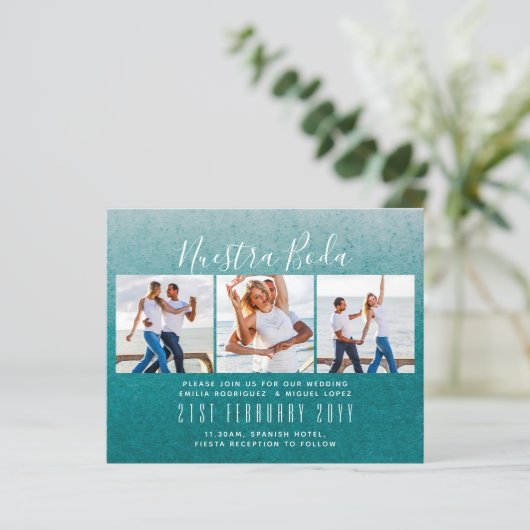 Nuestra Boda Foto Collage Wedding INVITE (Stehend Vorderseite)